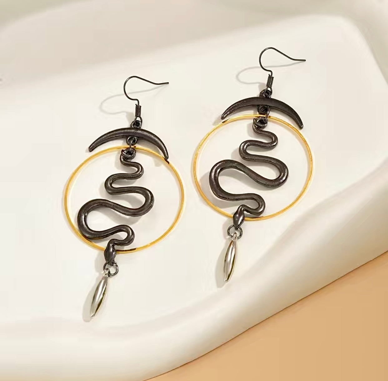 Moon & Snake Dangle Earrings