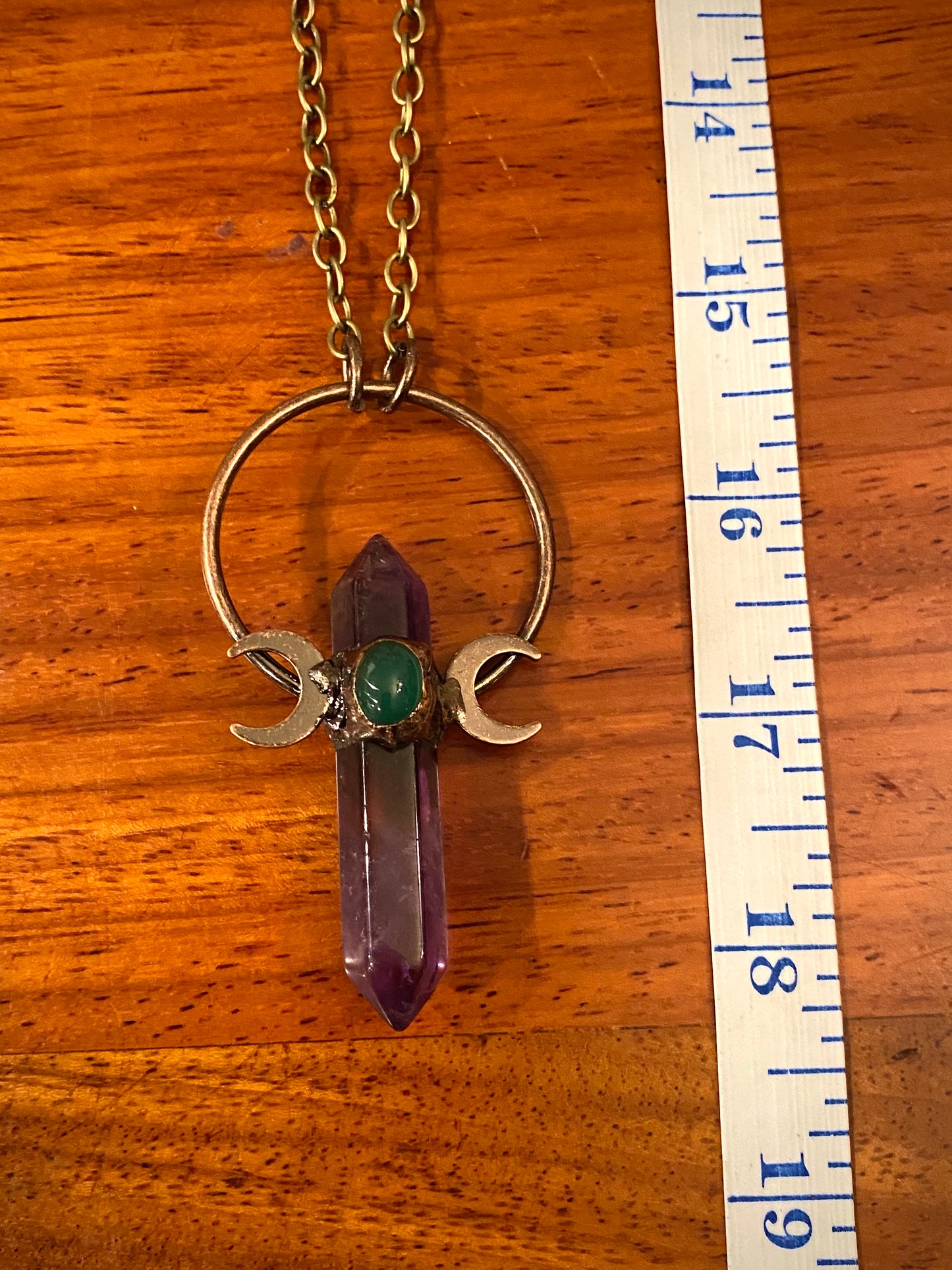Amethyst With Green Agate, Double Moon Necklace