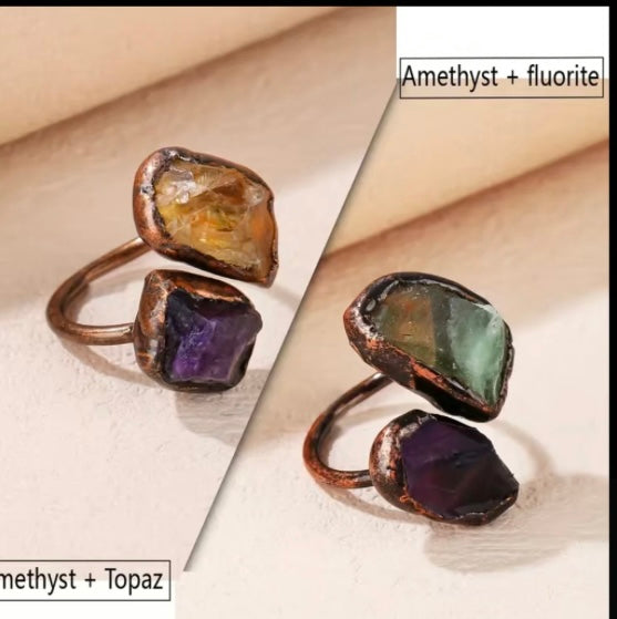 Amethyst and Green Fluorite Ring